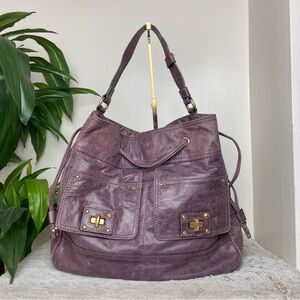 Juicy Couture Purple 100% Leather Drawstring Pocket Hobo Bag